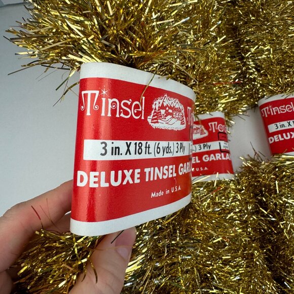 6 Vtg Gold Garland Tinsel Town 18 ft each Strand Christmas Holiday Prop USA Made - Picture 6 of 9